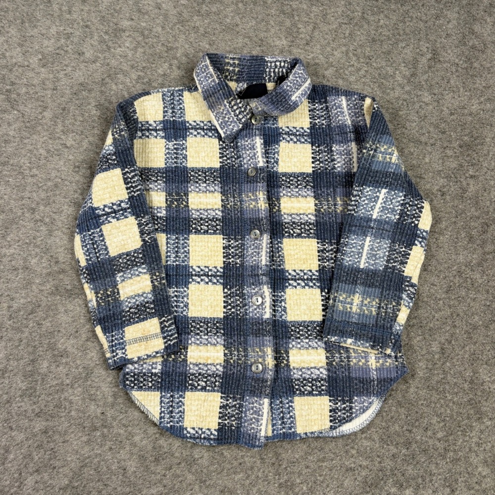 Route 66 Plaid Button Down Shirt Kids 4/5 Blue Cream Vintage Y2K Shacket Flannel